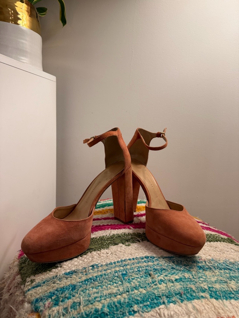 Platform Suede Ankle-Strap Pumps in Dusty Rose